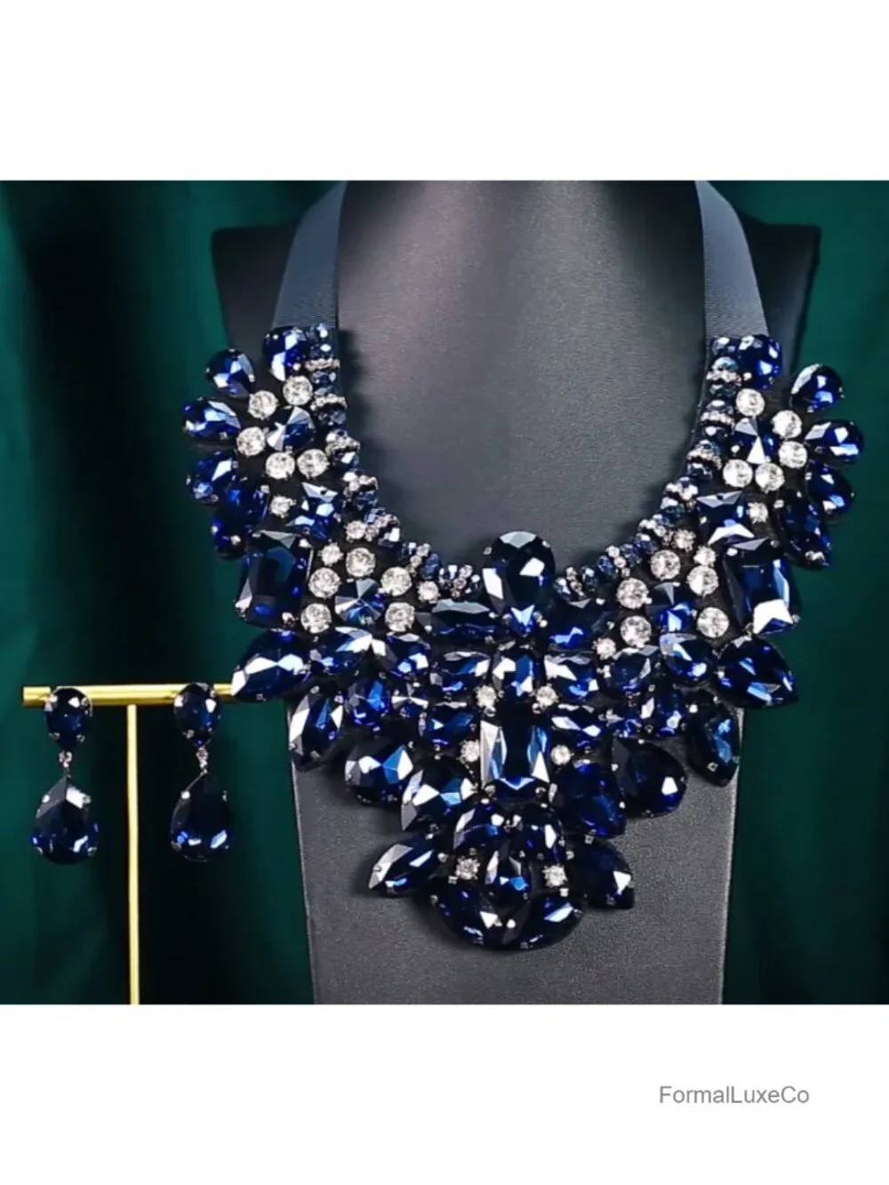 Rhinestone Crystal Statement Necklace Earrings Set Jewelry for Women